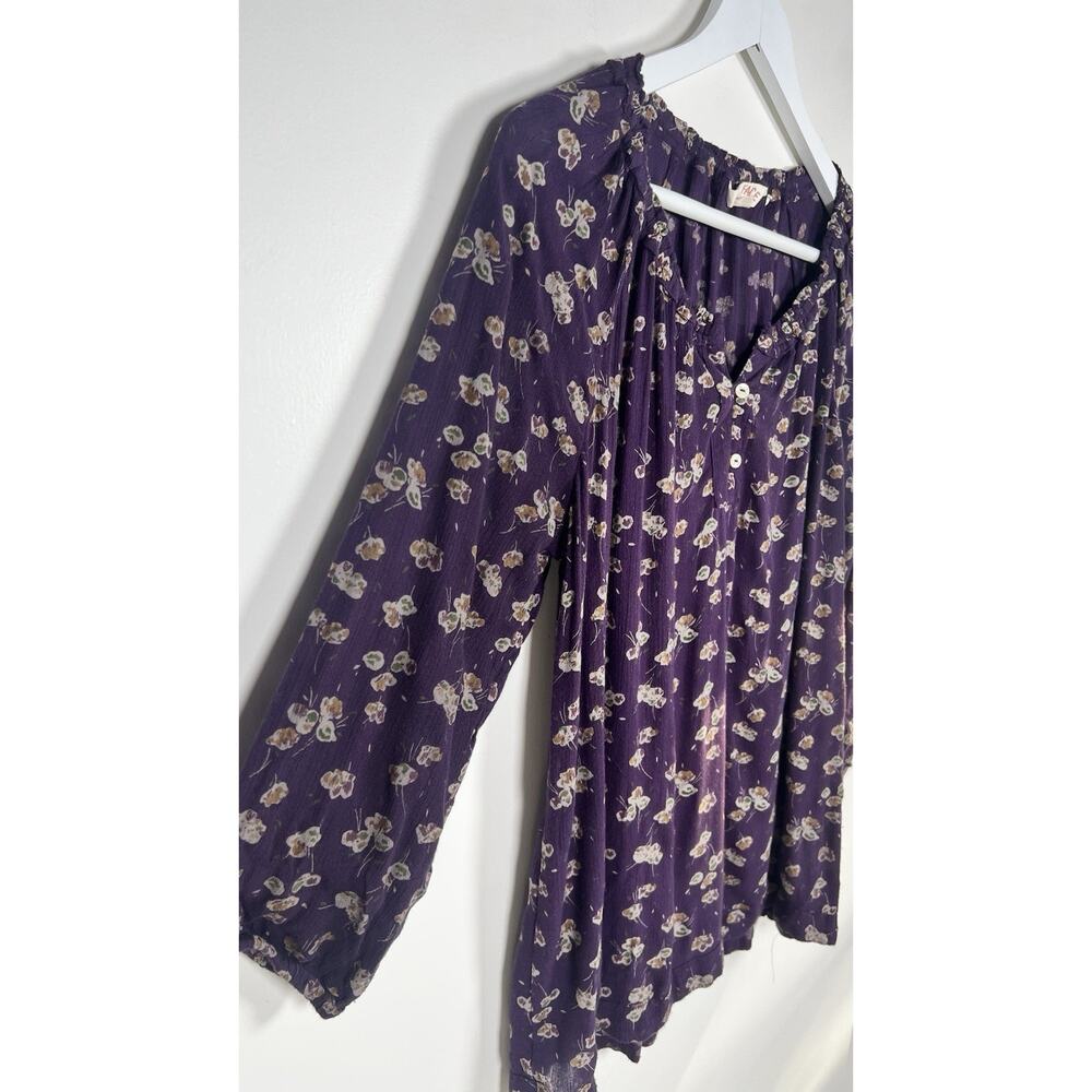 Fat Face Size 8 Purple Floral Scoop Neck Button Up Peasant Style Tunic Top Blous - Picture 4 of 11